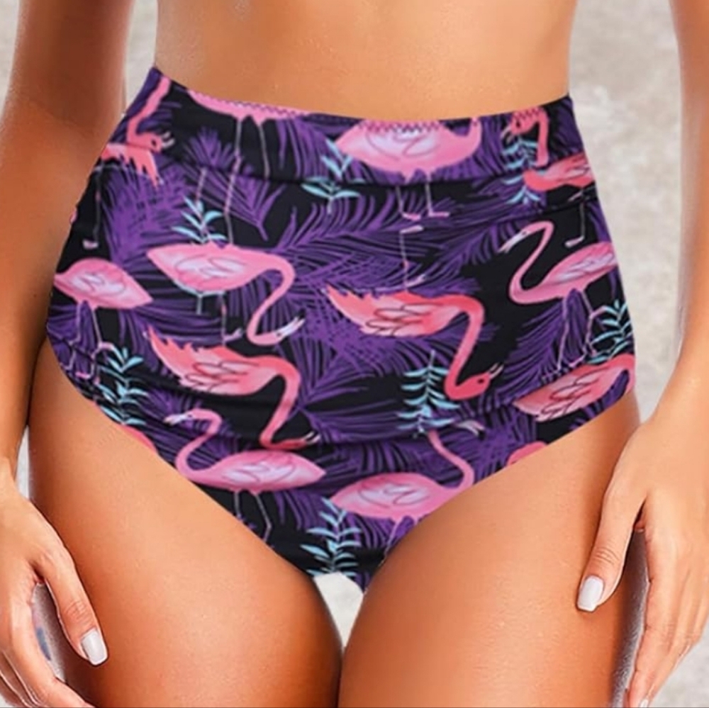 Womens High Waisted Bikini Tummy Control Ruched Bikino Bottom - NWOT